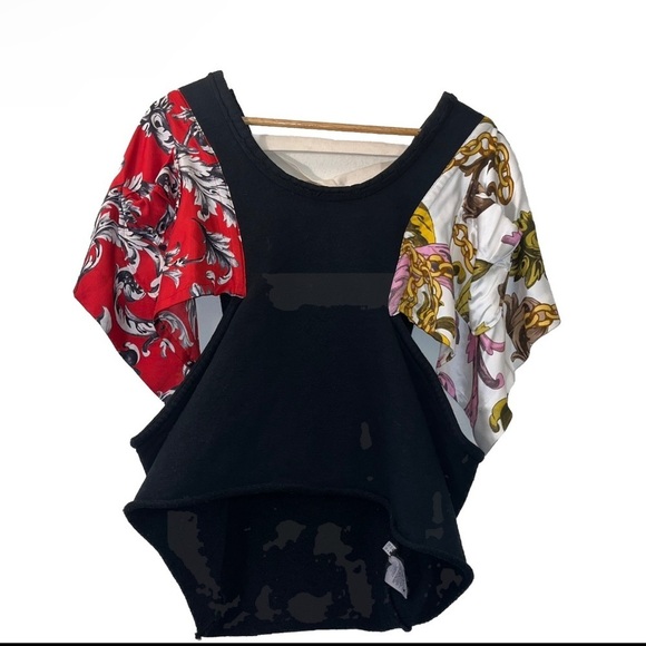 JW ANDERSON scarf top black multicolor size 6 floral French terry twill panel - Picture 2 of 14